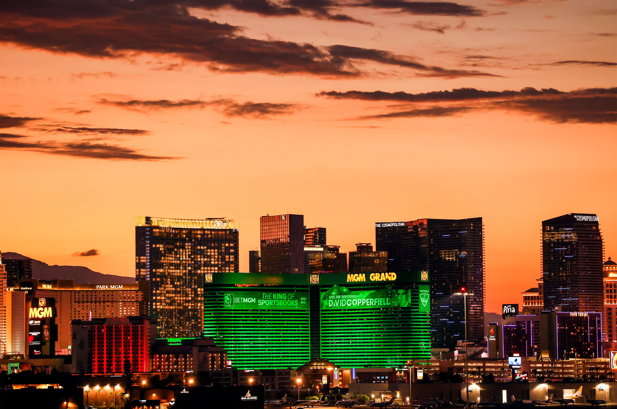 MGM Grand Las Vegas and the Strip light up the night on Aug. 24, 2023.